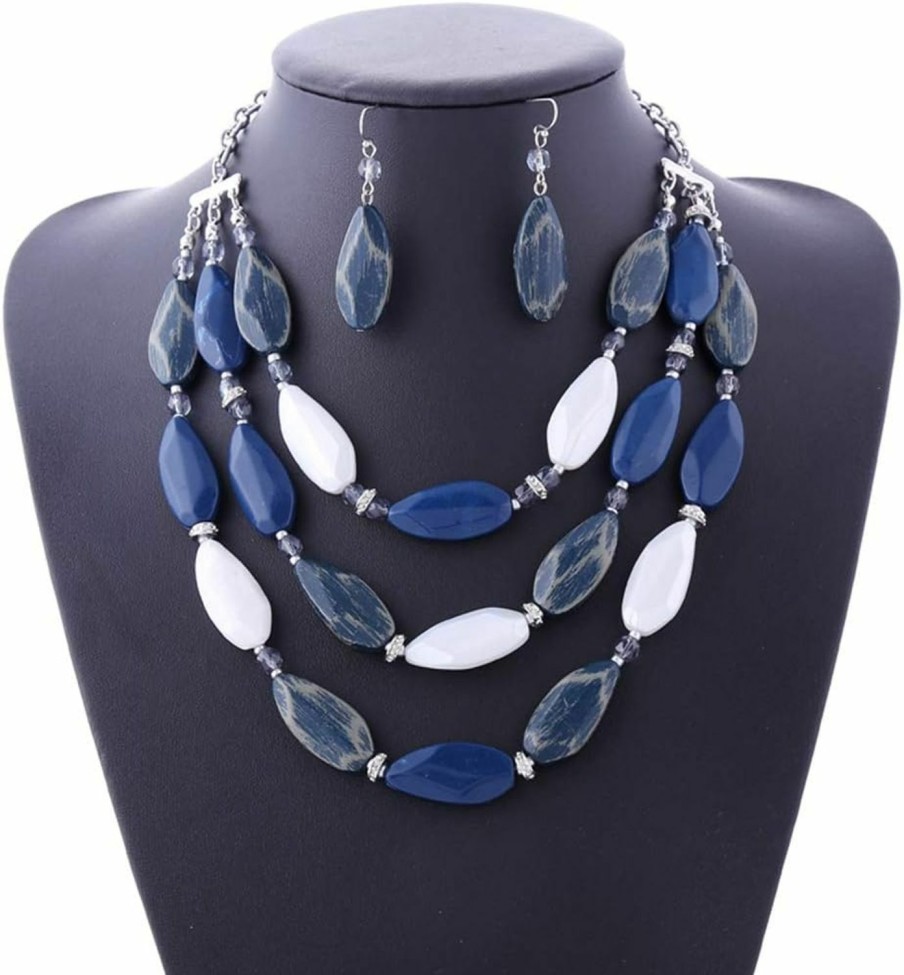 Bocar Bocar 3 Layer Beads Statement Necklace Earring For Women Jewelry Set Jewelry Sets