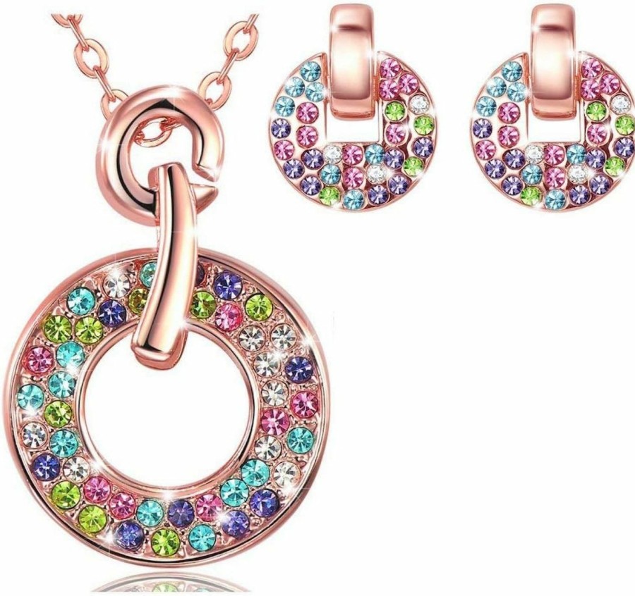 Crystalline Azuria Crystalline Azuria Colorful Crystal Necklace And Earrings Set Costume Jewelry For Women Wedding Party Bridal And Bridesmaid Accessories Rose Gold Plated Jewelry Sets