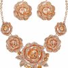 BriLove Brilove Gorgeous Stunning Crystal Layer Flower Cluster Statement Necklace Dangle Earrings Jewelry Set For Women Bridal Bridesmaid Jewelry Sets