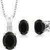 Gem Stone King Gem Stone King 925 Sterling Silver Oval Black Onyx Pendant And Earrings Jewelry Set For Women (3.05 Cttw, Gemstone Birthstone, With 18 Inch Silver Chain) Jewelry Sets