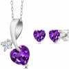 Gem Stone King Gem Stone King 925 Silver Purple Amethyst Heart Shape Pendant And Earrings Jewelry Set For Women (1.81 Cttw, Gemstone February Birthstone, With 18 Inch Chain) Jewelry Sets