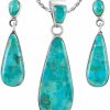 Turquoise Network Turquoise Necklace & Earrings Set In Sterling Silver 925 With Genuine Turquoise (20" Chain) Jewelry Sets