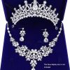 Penxina Penxina Bridal Jewelry Set, Bride Crystal Rhinestone Hair Accessories Tiaras Crown Earrings Necklace Sets For Wedding Prom Party Wedding Dress (A) Jewelry Sets