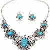 Faruodis Turquoise Jewelry Sets Bohemian Pendant Necklace Earrings Western Costume Jewelry For Women Girls Jewelry Sets