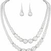 Unicra Unicra 1920S Gatsby Pearl Jewelry Set Vintage Crystal Bride Necklace Earrings Set Silver Pearl Multilayer Bridal Necklace Jewelry Accessories For Women And Girls Jewelry Sets