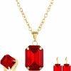 HSQYJ Hsqyj Fashion Color Crystal Jewelry Set Geometry Rectangle Pendant Rhinestone Necklace Rings And Drop Earrings For Women Ladies Gifts Gold Plated Jewelry Sets