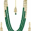 Aheli Aheli Classy Bollywood Party Wedding Kundan And Maroon Colour Beads Necklace Earrings With Maang Tikka Set Indian Traditional Ethnic Fashion Jewelry For Women Jewelry Sets