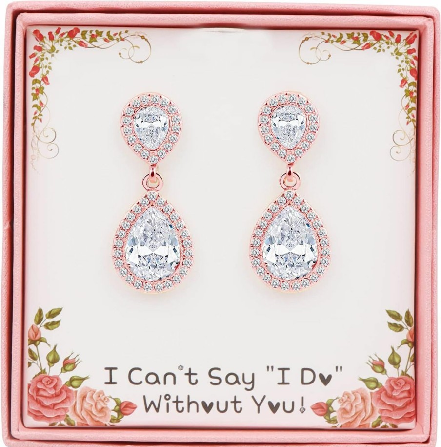 ZHUWE I Can'T Say\"I Do\" Without You | 1 4 6 8 Sets Bridesmaid Jewelry Sets For Women Girls 14K Gold Or Rose Gold Plated Teardrop Dangle Earring For Wedding Gifts Jewelry Sets