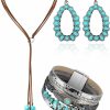 Inbagi Inbagi 3 Pcs Western Jewelry For Women Bohemian Set, Boho Pendant Long Choker, Faux Leather Layered Bracelet, Dangle Earrings Jewelry Sets