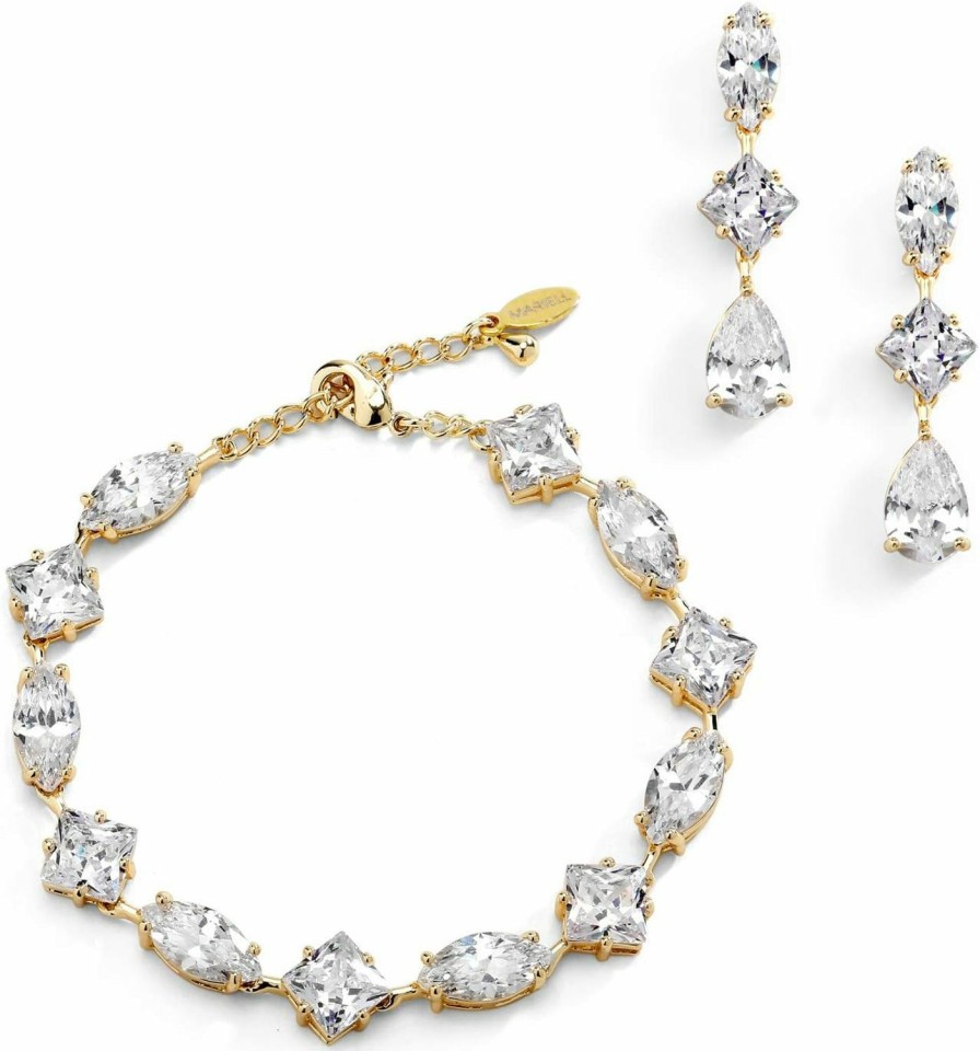 Mariell Mariell Gold Zirconia Crystal Wedding Bracelet And Earrings Set For Women, Jewelry For Bride, Bridesmaid Jewelry Sets