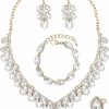 chaoyite Chaoyite Fashion V-Shaped Crystal Jewelry Set Bridal Wedding Choker Necklace Earrings Bracelet Ring For Women Bridesmaids Party Costume Accessories Jewelry Sets