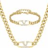 iALTERLL 14K Gold Plated Chain Necklace For Women With Bracelet/Anklet Bracelet Set Stainless Steel Curb Chain Jewelry Set Jewelry Sets