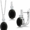 Gem Stone King Gem Stone King 925 Sterling Silver Oval Black Onyx And White Topaz Pendant And Earrings Jewelry Set For Women (4.97 Cttw, Gemstone Birthstone, With 18 Inch Silver Chain) Jewelry Sets