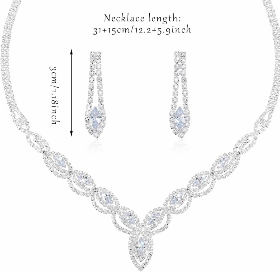 DIVINA VITAE Divina Vitae Sparkle Rhinestone Necklace And Earring Set Formal Bridal Wedding Jewelry Sets Bride Bridesmaid Prom Costume Jewelry Set For Bride Women Girls Wedding Accessories(Silver) Jewelry Sets