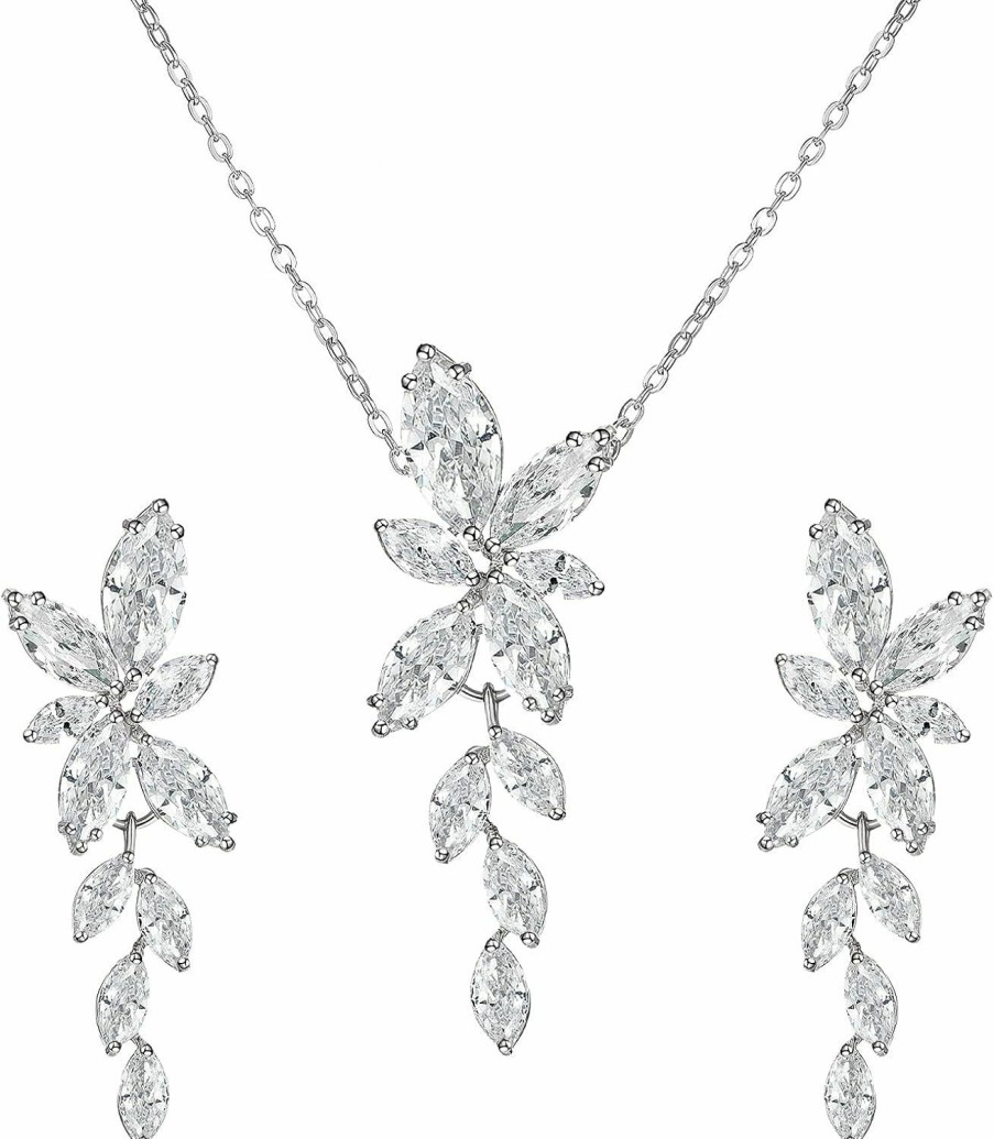 SWEETV Sweetv Marquise Wedding Jewelry Set For Bride Bridesmaids, Bridal Jewelry Set For Wedding, Cubic Zirconia Crystal Necklace Earrings Set For Women Jewelry Sets