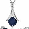 Gem Stone King Gem Stone King 925 Sterling Silver Blue Sapphire And White Diamond Pendant And Earrings Jewelry Set For Women (3.05 Cttw, With 18 Inch Silver Chain) Jewelry Sets