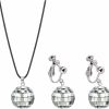 RUIZHEN Ruizhen 60S 70S Silver Disco Ball Clip On Earrings Necklace Set Halloween Mirror Ball Earrings Women'S Costume Accessories Set Jewelry Sets