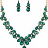 BriLove Brilove Women'S Wedding Bridal Crystal Teardrop Cluster Statement Necklace Dangle Earrings Set Jewelry Sets