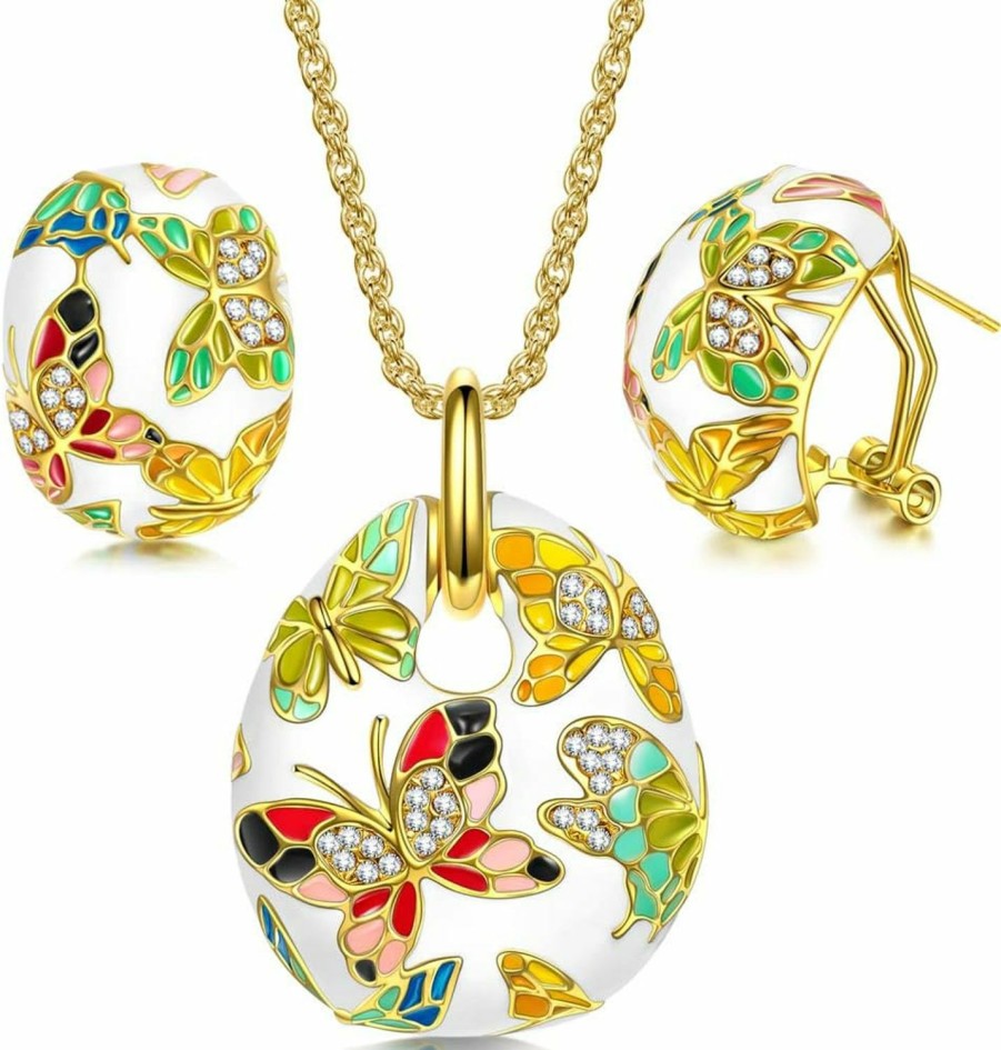 Amazon Qianse \"Spring Of Versailles\" Jewelry Set Gifts For Women, Enamel Butterfly Necklace And Earrings Set, Packaged With Jewelry Box, Christmas Birthday Gifts For Women Jewelry Sets