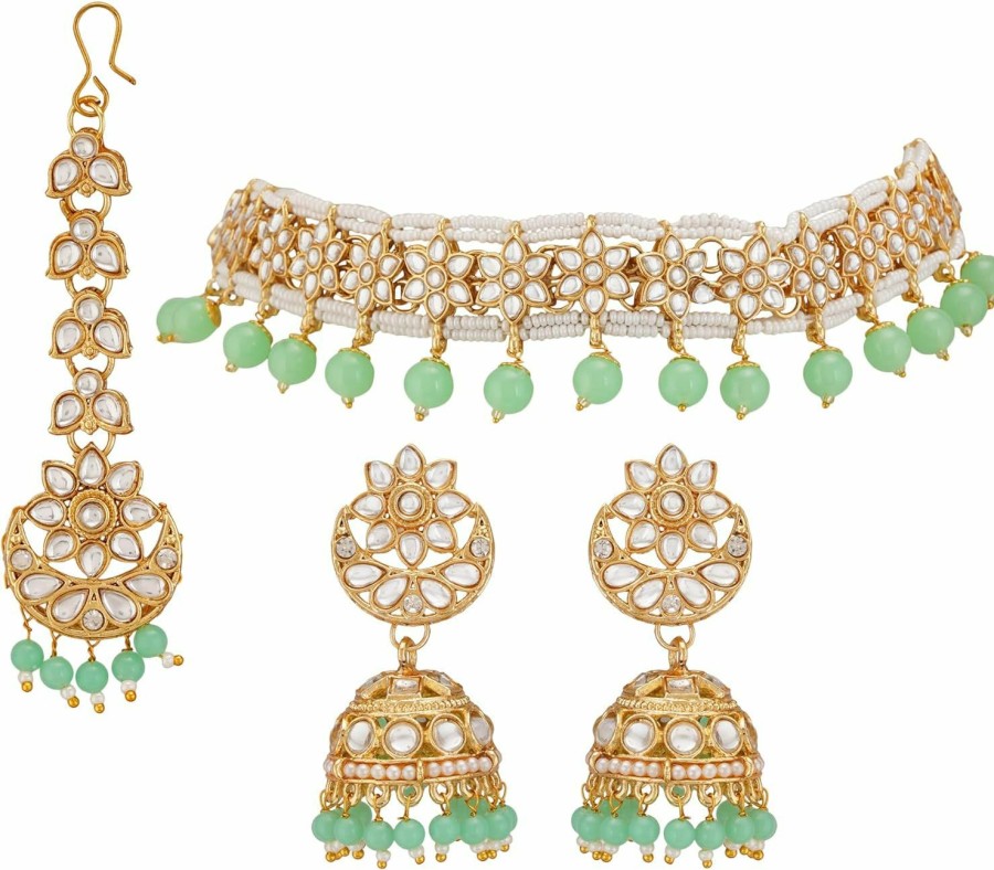 Jwellmart Jwellmart Gold Plated Faux Kundan Pearl Bridal Wedding Choker Necklace Earrings Tika Combo Set Bollywood Party Traditional Fashion Indian Jewelry Jewellery Set For Women Jewelry Sets