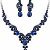 EVER FAITH Ever Faith Rhinestone Crystal Bridal Floral Wave Teardrop Necklace Earrings Set Jewelry Sets