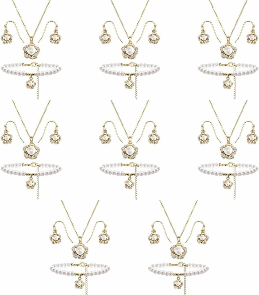 Amazon Bridesmaid Jewelry Set For Wedding, 18K Gold/Rose Gold/Silver Plated Pentagon Flower Pendant With Faux Pearl Necklace Earring Bracelet Set For Women Girls "I Can'T Say \"I Do\" Without You" Gift Jewelry Sets