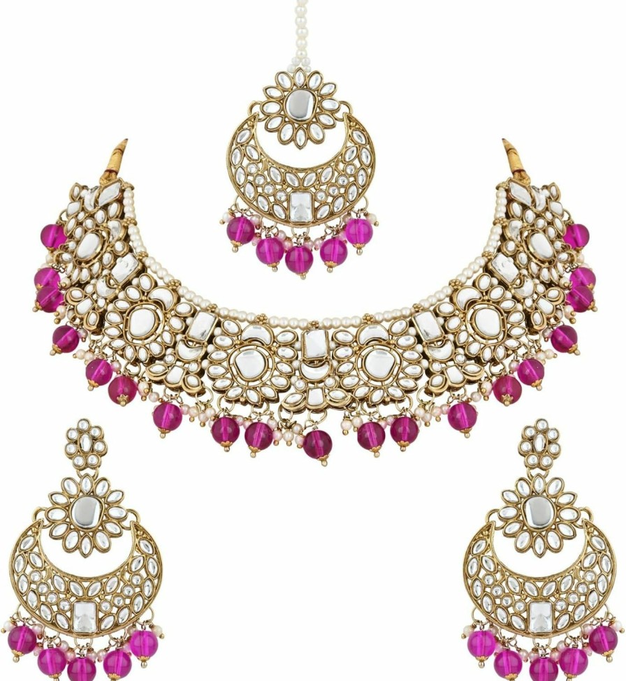 I Jewels I Jewels Gold Plated Kundan Pearl Drop Choker Necklace Jewellery & Dangle Earrings Set For Women/Girls Jewelry Sets