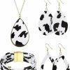 Sureio Sureio 4 Pcs Cow Print Jewelry Set Cow Print Accessories For Women Cow Print Earrings Pendant Necklace Black And White Multi Layer Bracelet Jewelry Sets