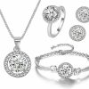 Wovanoo Wovanoo Women 4Pieces Cubic Zirconia Jewellery Set Rhinestone Necklace Earrings Bracelet Ring Jewelry Sets