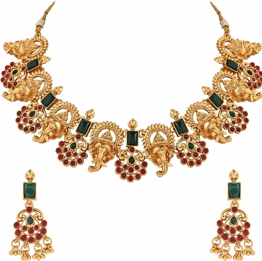 I Jewels I Jewels 18K Gold Plated Indian Wedding Bollywood Style Choker Necklace Jewellery Set For Women/Girls (Mc133-32) Jewelry Sets