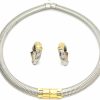 Marshal Metal Manufactory LTD. Marshal Metal Fashion Set Omega Cobra Chain Brass 18K Gold Plated Rhodium Plated & Twotone Size 16" 18" 20" 24" Necklace (10Mm) With Clip Earring (7Mm) Jewelry Sets