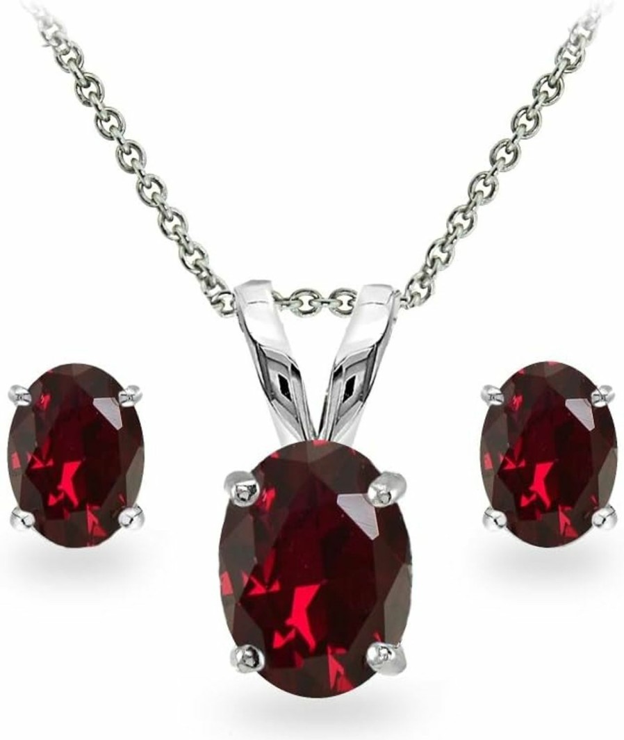 B. BRILLIANT Jewelry Sets For Women, Necklace And Earring Sets For Women, Birthstone Jewelry, Genuine Or Synthetic Gemstones, Oval Solitaire, Pendant Necklace, Stud Earrings, Sterling Silver Jewelry Or Gold Flash Jewelry Sets