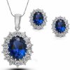 generic Blue Diamond Earrings Necklace Set Elegant Women Jewelry Gift Luxurious Stud Earrings Convenient And Attractive Jewelry Sets