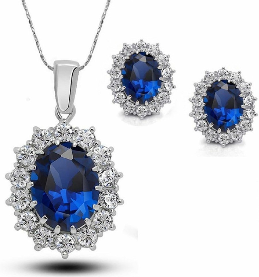 generic Blue Diamond Earrings Necklace Set Elegant Women Jewelry Gift Luxurious Stud Earrings Convenient And Attractive Jewelry Sets