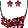 Rosemarie & Jubalee Rosemarie & Jubalee Women'S Stunning Enamel And Lucite 3D Flower Collar Necklace And Earrings Jewelry Gift Set, 14\"+3.5\" Extension Jewelry Sets