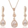 AMYJANE Amyjane Elegant Jewelry Set For Women - Silver Teardrop Clear Cubic Zirconia Crystal Rhinestone Drop Earrings And Necklace Bridal Jewelry Sets Best Gift For Bridesmaids Jewelry Sets