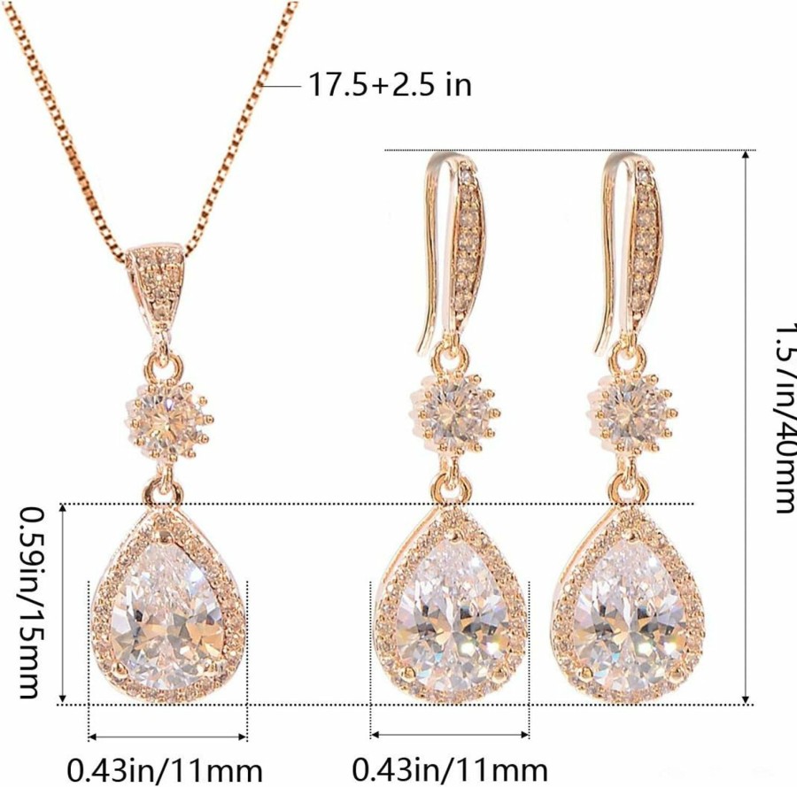 AMYJANE Amyjane Elegant Jewelry Set For Women - Silver Teardrop Clear Cubic Zirconia Crystal Rhinestone Drop Earrings And Necklace Bridal Jewelry Sets Best Gift For Bridesmaids Jewelry Sets