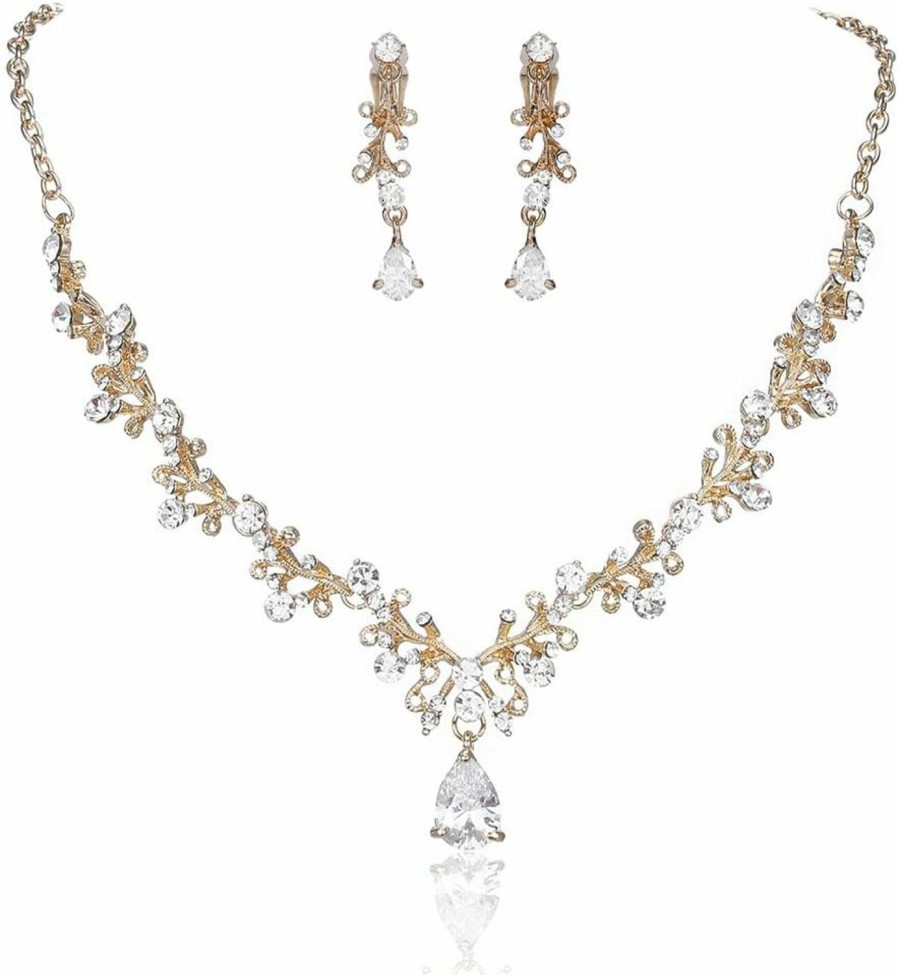 Aularso Aularso Bride Wedding Necklaces Earring Set Bridal Crystal Pendant Necklace Jewelry Sets For Women And Girls Jewelry Sets