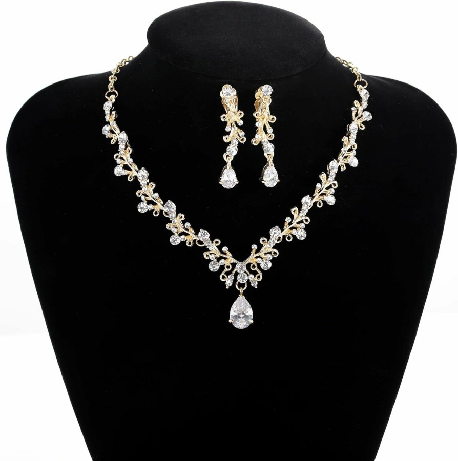 Aularso Aularso Bride Wedding Necklaces Earring Set Bridal Crystal Pendant Necklace Jewelry Sets For Women And Girls Jewelry Sets