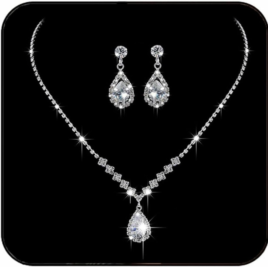 JAKAWIN Jakawin Bride Silver Bridal Necklace Earrings Set Crystal Wedding Jewelry Set Rhinestone Choker Necklace For Women (Set Of 3) (Nk144-3) Jewelry Sets