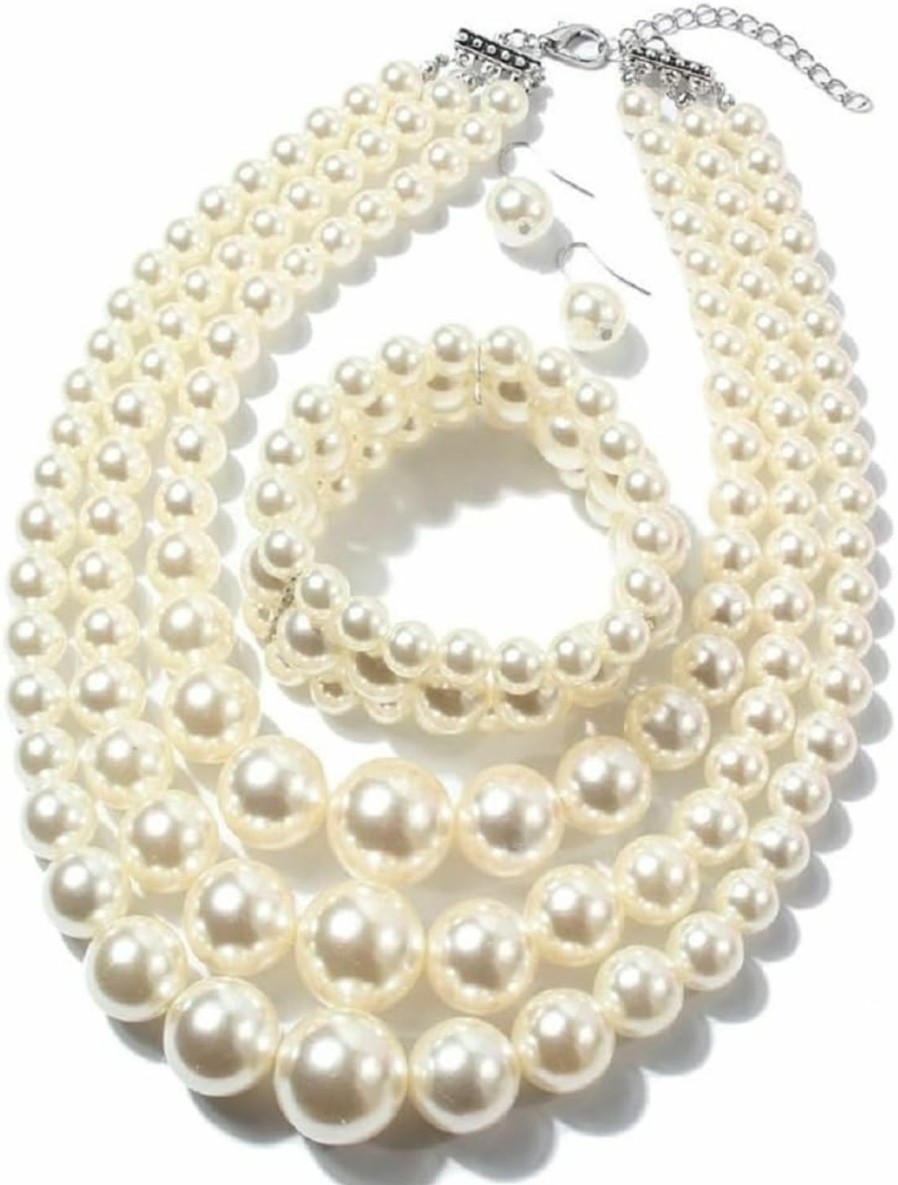 Askana Askana Vintage 1920S Fashion Faux Pearls Beads Long Multi-Layer Necklace Jewelry Sets