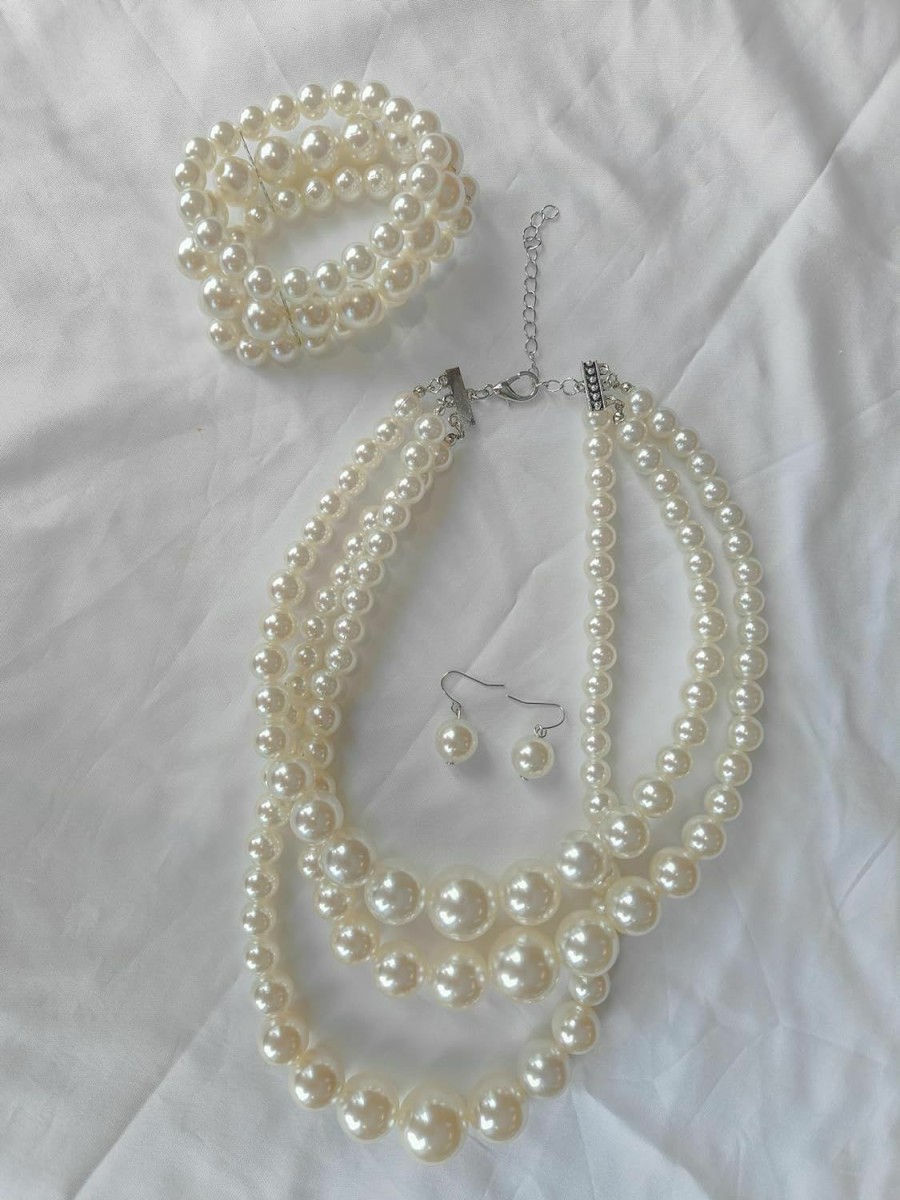 Askana Askana Vintage 1920S Fashion Faux Pearls Beads Long Multi-Layer Necklace Jewelry Sets