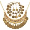 Dcfywl731 Dcfywl731 Gypsy Jewelry Set Gypsy Costume For Women Gold Coins Necklace Earrings Bracelet Boho Necklaces Rhinestone Necklace Coins Dangle Earring Coins Bracelet For Girls Ladies Gifts Jewelry Sets