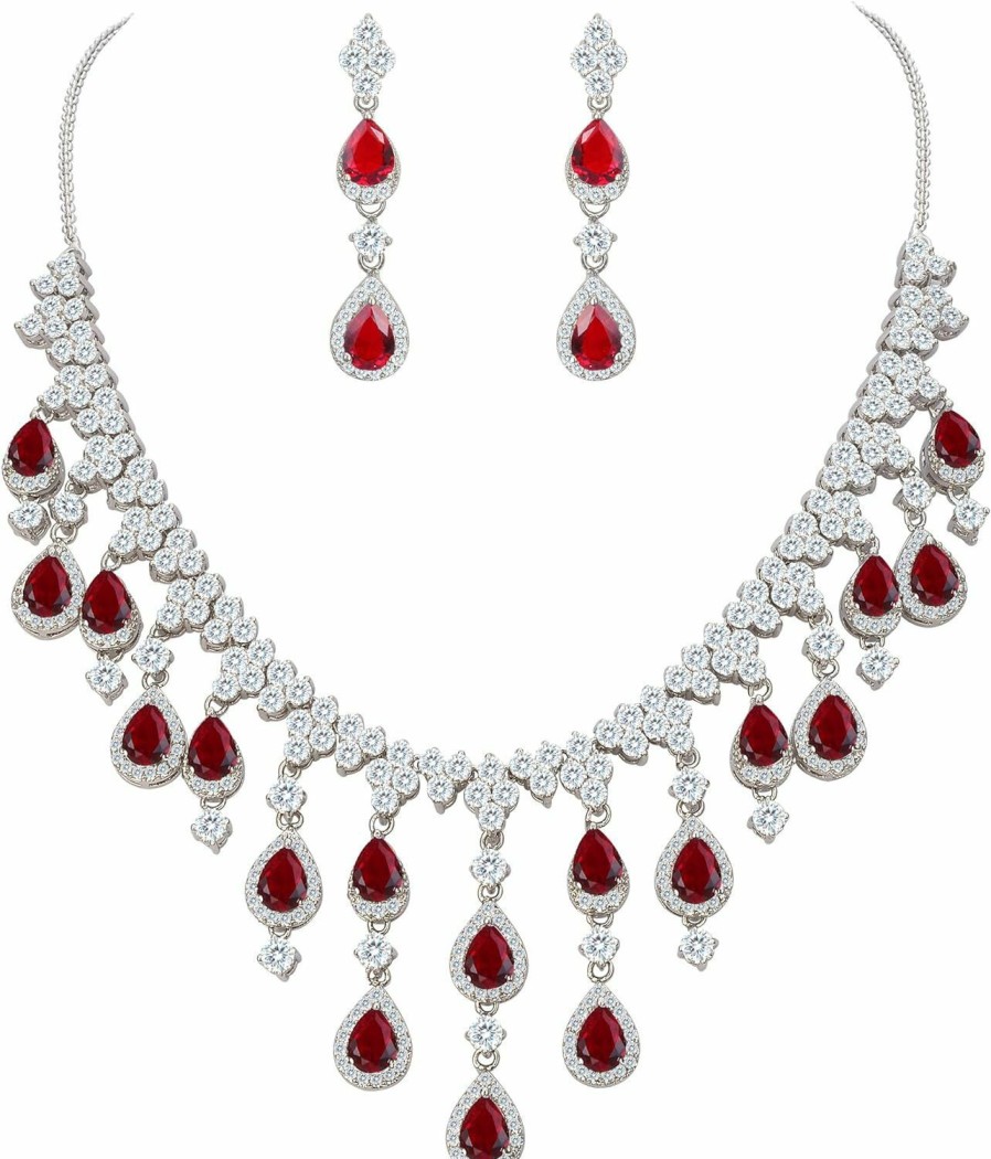 EVER FAITH Ever Faith Women'S Cubic Zirconia Gorgeous Water Drop Dangle Necklace Earrings Set Silver-Tone Jewelry Sets