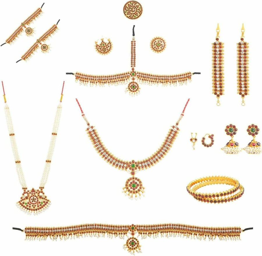 Fashionatelier Fashionatelier Bharatanatyam And Kuchipudi Full Dance Set (10 Item'S) Jewelry Sets