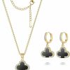 Feasnow Feasnow Lucky Clover Sets Clover Necklace And Hoop Earrings- Black White Green Pendant- 18K Gold Plated Fashion Cute Jewelry For Women Girls Bring Good Luck (Gold-Black) Jewelry Sets