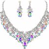 BriLove Brilove Wedding Jewelry Sets For Brides Rhinestone Simulated Pearl Teardrop Cluster Statement Necklace Dangle Earrings Jewelry Sets