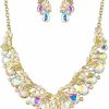 Enrwin Enrwin Women'S Costume Pearl Austrian Crystal Teardrop Flower Statement Necklace Dangle Earrings Jewelry Sets For Wedding Bridal Jewelry Sets