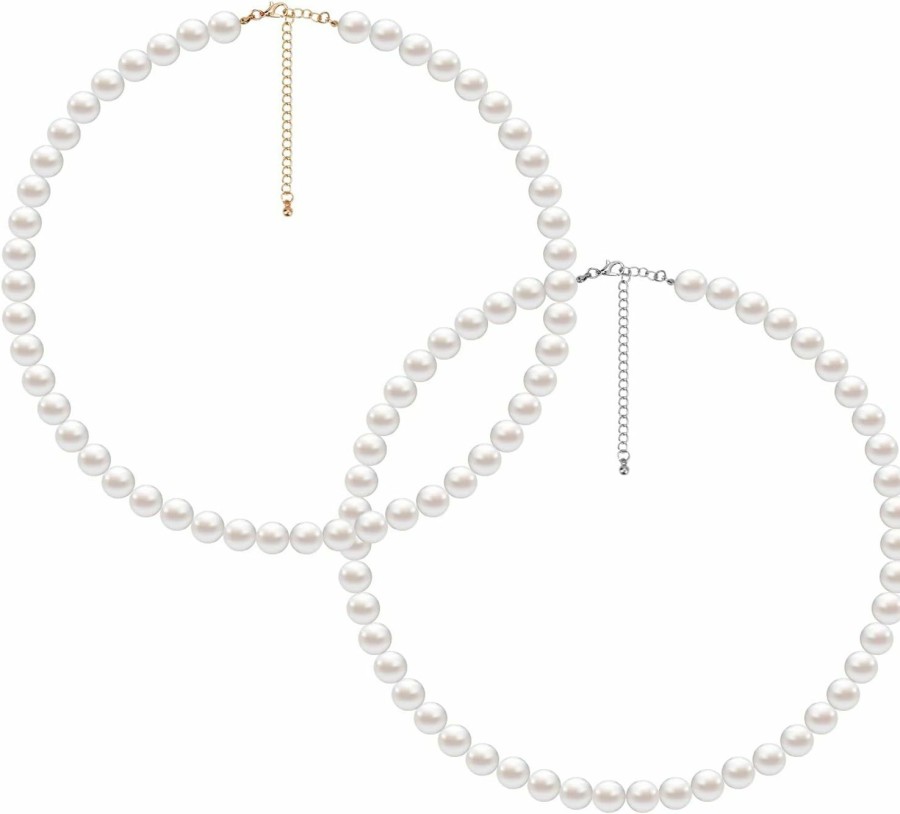 Amazon 2Pcs Pearl Necklace Set, Artificial Pearl Necklace, Pearl Choker Necklace Charm Lady Girlfriend Wedding Birthday Anniversary Jewelry Sets