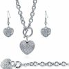 BERRICLE Berricle Heart Cubic Zirconia Cz Fashion Necklace Earrings And Bracelet Set For Women, Silver-Tone Jewelry Sets